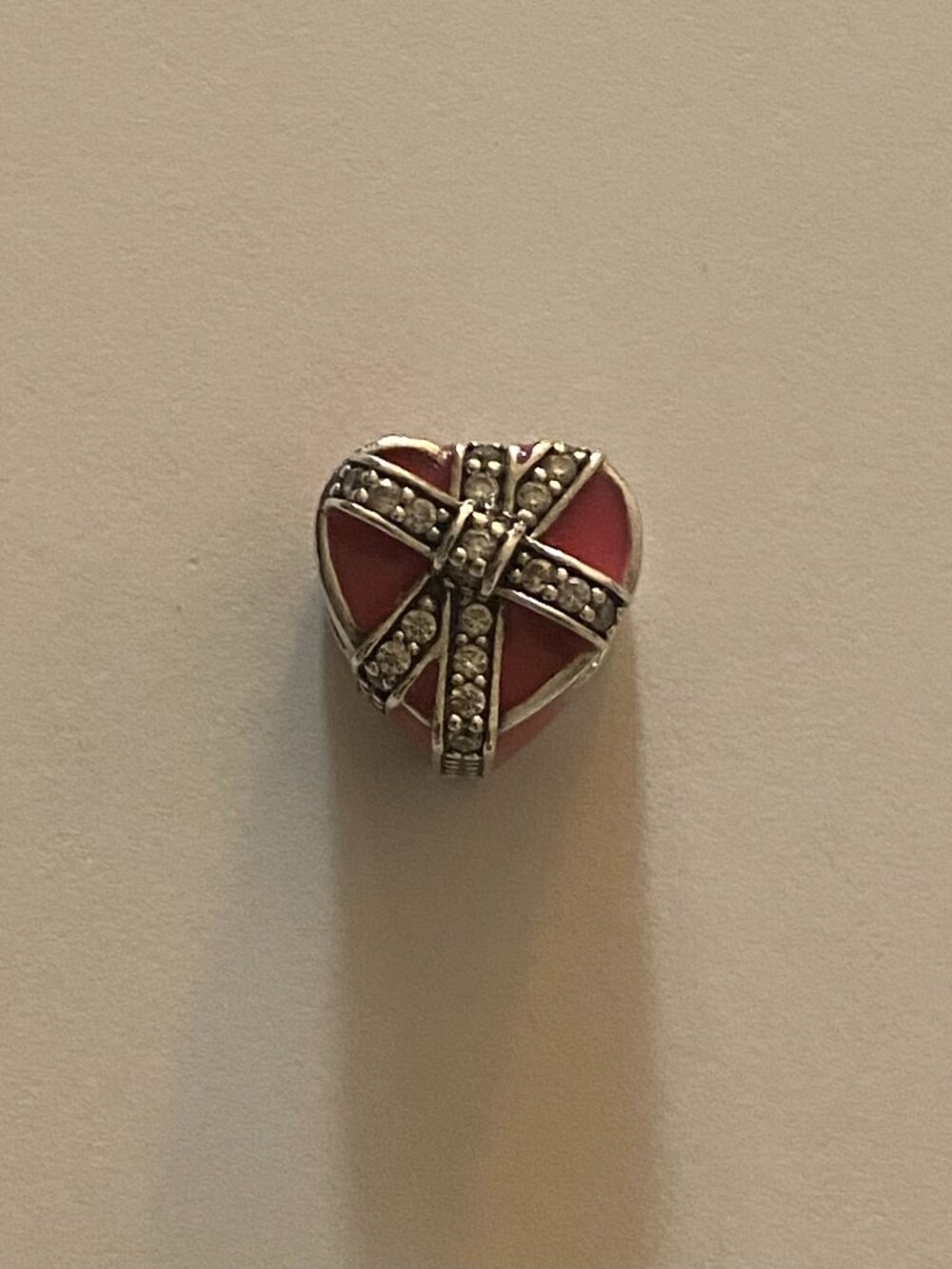 Pandora Pink Heart Shaped Box with Silver Ribbon Charm